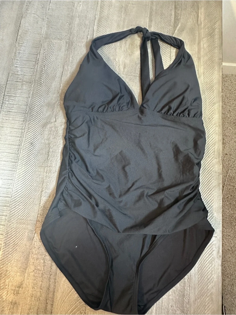 NWT DKNY Womens Black Ruched Halter One Piece Swimsuit XL